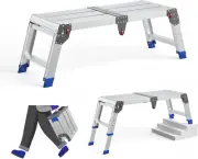 Folding Work Platform for Adults, Aluminum Foldable Step Stool Adjustable Height