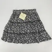 Cynthia Rowley Skirt Women's Small Floral Tiered Flowy Black And White