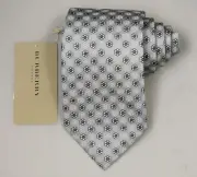 NEW Burberry GRAY Floral Dots Mans Silk Tie 100% Authentic Italy Made 035091