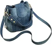 LeoLeoxx Casual Denim Bucket Shoulder Handbag Women Crossbody Bags Large Capacity Female Tote Vintage Canvas Purse Bag (Dark Blue)