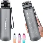 1L Water Bottle with Time Marker Straw BPA Free for Fitness Gym Sports Drink Gre