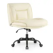Costway Cross Legged Chair w/Wheels Office PU Leather Armless Desk Chair 360° Swivel Chair