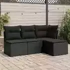 Garden Sofa Set with Cushions Black Poly Rattan Outdoor Furniture Patio Terrace