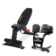 Powertrain 48KG Adjustable Dumbbell Set (Red) & Stand with Flat Incline Decline Bench