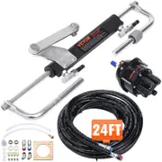 Hydraulic Outboard Steering Kit, 90HP, Marine Boat Hydraulic Steering System, with Helm Pump Two-Way Lock Cylinder and 24 Feet Hydraulic Steering Hose, for Single Station Single-Engine