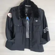 Adidas Vintage Y2K Faux Fur Collar Insecurity Security Patch Coat XL New Rare