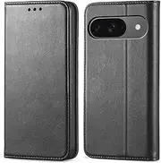 FORZAMOR for Google Pixel 9 5G/ 9 Pro (6.3 Inch) Case Wallet Cover PU Leather Pockets Shockproof Magnetic Flip Card Holder(for Pixel 9/Pixel 9 Pro, Black)