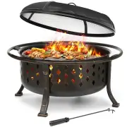 SINGLYFIRE 36 Inch Fire Pit Large Outdoor Wood Burning Crossweave firepit Heavy Duty Steel Bronze Pit for Patio Backyard