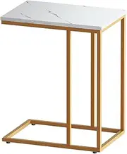 Artiss Coffee Table Marble Effect Round Sofa Side Bedside Tables Laptop Desk, Home Furniture Living Room Office Wooden Rectangular End Golden Metal Frame Particle Board Simple Assembly