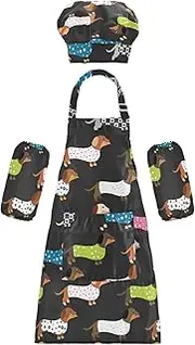 AIXIWAWA Kids Apron Chef Hat Set, Child Kitchen Bib Aprons Adjustable for Cooking Baking Painting (Different Clothes Dogs)