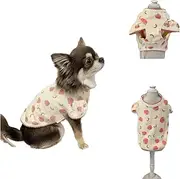 Small Dog Summer Shirt – Strawberry Banana Print Puff Sleeve T-Shirt for Puppies and Small Breeds (M)