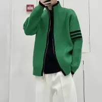 在飛比找Yahoo!奇摩拍賣優惠-上新 高級品質針織衫男士外套 2022新款高街寬鬆綠色時髦拉