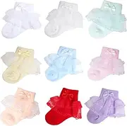 [Lystaii] 9 Pairs Toddler Girl Socks Lace Frilly Dress Sock Summer Thin Ruffle Toddler Socks