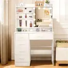 Vanity Dressing Table With Sliding LED Light Mirror Shelf For Girls Makeup Desk