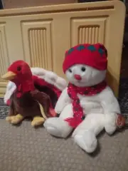 Ty Original Beanie Buddy Turkey And Snowman 1999 Retired Plush with Tags