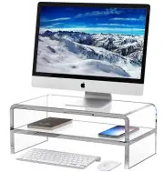 Acrylic Monitor Stand Riser 2 Tier Clear Computer Monitor Stand for Home Offi...