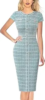 [VFSHOW] Womens Buttons Patchwork Work Business Office Party Bodycon Pencil Sheath Dress