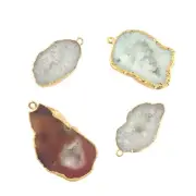 4 Pcs Lot Genuine Geode Druzy 24k Gold Plated DIY Single Bail Making Connectors