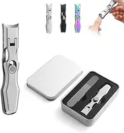 Sherum Nail Clipper, Satismoon Nail Clipper, Cumulus Nail Clipper with Catcher, Portable Ultra Sharp Nail Clippers, Splash-proof Stainless Steel Nail Clipper Set, Ergonomic Nail Clippers (Silver)