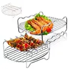 3 Skewer Air Fryer Rack Kits Steel Holder Double Layer Grill Baking SYL