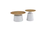 Raimon Furniture Sunny Wooden Top Metal Base Round Nesting Coffee Table Set Oak