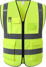 [XIAKE] 5 Pockets High Visibility Reflective Safety Vest,Zipper Front, Meets ANSI/ISEA Standards