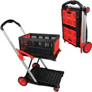 Folding Shopping Cart with One Crate, Multiple Uses Two Tier Collapsible Cart wi