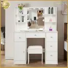 Dressing Table Stool Set Large Makeup Mirror LED Light Vanity Makeup Desk White
