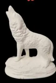 Wolf howling on rocks Ready to Paint, Unpainted Ceramic Bisque