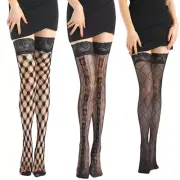 Women Fishnet Thigh High Stockings with Silicone Lace Top Long Socks