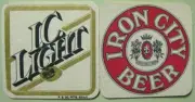 IRON CITY & IRON CITY LIGHT BEER sm square COASTER Mat, Pittsburgh, PENNSYLVANIA