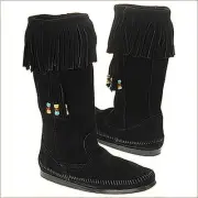 Minnetonka Women's 1629 Black 3in1 Calf-Hi Suede Fringe Hardsole Boots 6M New