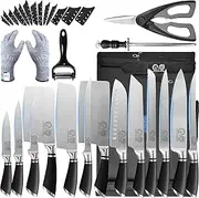 XYJ Authentic Since 1986,Professional Knife Sets for Master Chefs, Chef Knife Set with Bag,Sheath,Culinary Kitchen Butcher Meat Knives,Cooking Cutting,Santoku,Utility, Fruits,Stainless Steel