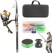 Rod and Reel Combo - Telescopic Fishing Kit - Fish Accessories for Tackle Crappie Bass River Lake Travel Kayak Camping