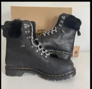 Dr Doc Martens 1460 Serena Faux Fur Black Leather Combat Boots SZ 8 UK US 10 L