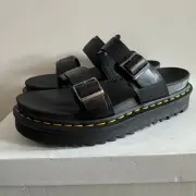 New Dr. Martens Myles Brando Slide Sandals Black Leather Buckle Strap Sz 9
