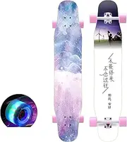 Sports Longboard Skateboard, 47" 7-Layer Hard Rock Maple Wood Anhao Pattern Colored Sand Flashing Wheel Professional Dance Board Longboard Suitable for Beginners Adults