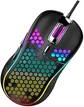 LABRIMP 1Pc Hollow Out Wired Mouse with RGB Lights Ergonomic Design for Laptop Desktop Durable Honeycomb Structure Ventilated for for Gaming Office Use Black