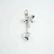 Bow / Heart / Faux Pearl Alloy Bag Charm Keyring (Various Designs) 01 - 197 - Silver - One Size