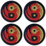 [Patchion] Set of Four - Yin Yang Gold-Black with red Dragon - Black VeIcro/Hook and Loop Backing - Embroidered Patch/Badge/Emblem