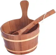 Dualoai Sauna Bucket and Ladle, Wooden Storage Container, 4 L, Sturdy, Versatile, Gifts, Sauna Accessories, Water Bucket for Bathroom,