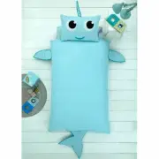 NARWHAL SHAPED SINGLE DUVET COVER & PILLOWCASE SET BLUE BOYS - 2 IN 1 DESIGN