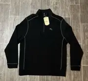 Tommy Bahama Mens Medium Sweater Black 1/4 Zip Pullover Long Sleeve NWT