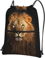 EdWal African Animal Lion Print Drawstring Backpack Gym Bags Sports Bags With Zipper Pocket For Travel Beach, Black, One Size