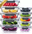 10-Pack Glass Food Storage Containers, Leakproof Snap Lock Lids, Microwave Safe