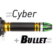 KiWAV Motorcycle Cyber Grips Gold with Bullet Bar Ends Green/Silver
