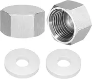 uxcell 2pcs Hex End Cap 304 Stainless Steel Nut with Washer, PT 1/2" Female Thread Pipe Fitting, Gas Line Water Line Stop Valve Cap Tubing Ends for Plumbing Fittings, Silver Tone