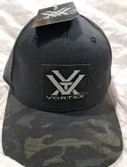 VORTEX Cap Logo Mesh Snap Back Black Cap Camo Design Front Bill Brand New 2024