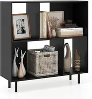 [Giantex] Open Shelf Bookcase, Mid Century Modern Minimalist Cube Bookshelf with 4 Compartments, Freestanding Book Storage Organizer Display Rack for Living Room, Bedroom (Black)