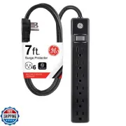 GE 6-Outlet Power Strip, 7 Ft Power Cord, Flat Plug, 3 Prong Outlet, UL Liste